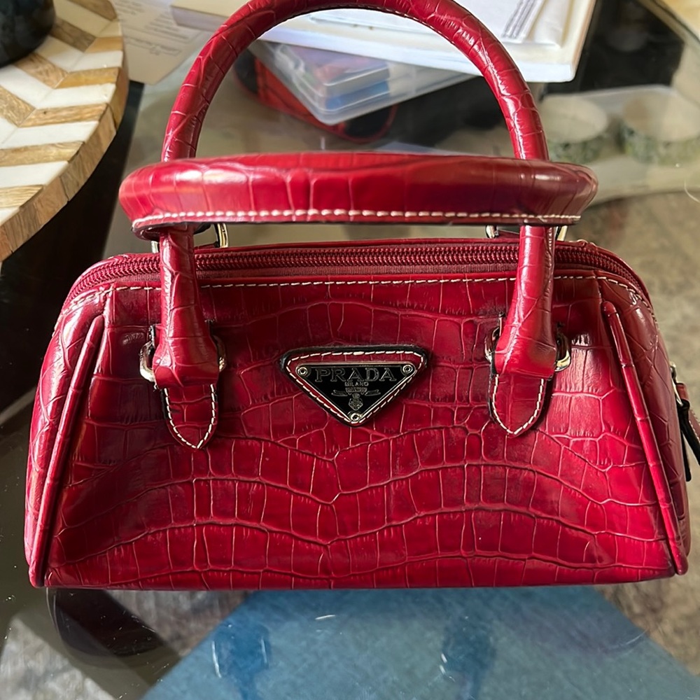 Red leather Prada purse